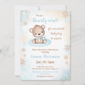 Invitation Bearly Wait Winter Bear Blue Gold Boy Baby shower (Devant)