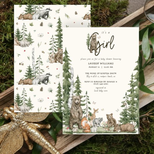 Invitation Bearly Wait Woodland Animaux Fille Baby shower