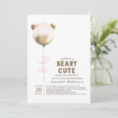Invitation Béaro mou rose Baby shower Ours Teddy Inv (Debout devant)