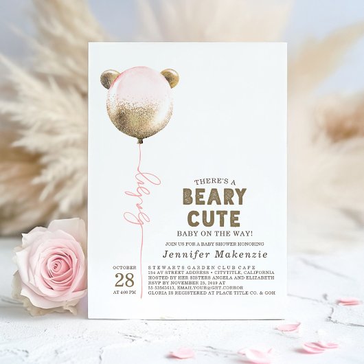 Invitation Béaro mou rose Baby shower Ours Teddy Inv