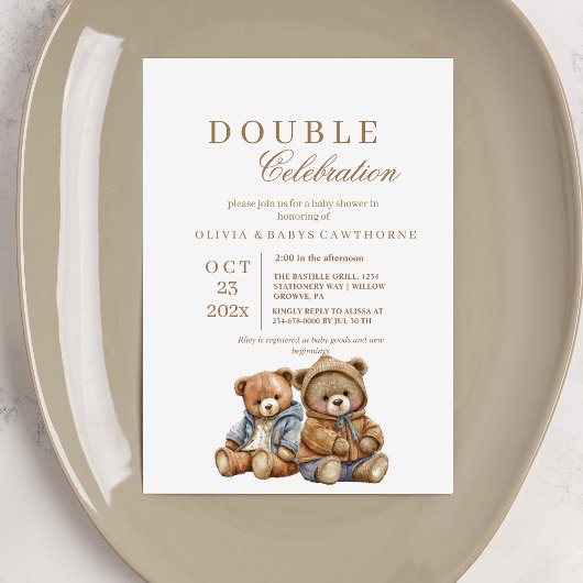 Invitation Bears mignet Baby shower double