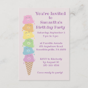 Invitation Bears mignonne Crème glacée Cone Filles Anniversai