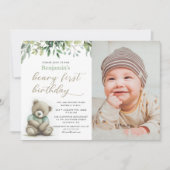 Invitation Beary 1er anniversaire aquarelle Teddy Bear Photo (Devant)