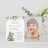 Invitation Beary 1er anniversaire aquarelle Teddy Bear Photo (Debout devant)