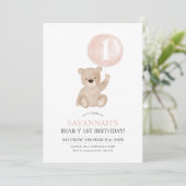 Invitation Béary 1er anniversaire Ours Pink Balloon Invitatio (Debout devant)