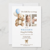 Invitation Beary 1er anniversaire Teddy Bear Photo Blue Ballo (Devant)