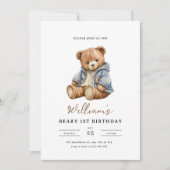 Invitation Beary 1st Birthday Teddy Bear Boy Birthday Party (Devant)
