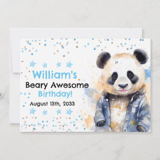 Invitation Beary Awesome Boys Aquarelle Panda Anniversaire