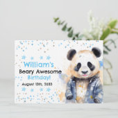 Invitation Beary Awesome Boys Aquarelle Panda Anniversaire (Debout devant)