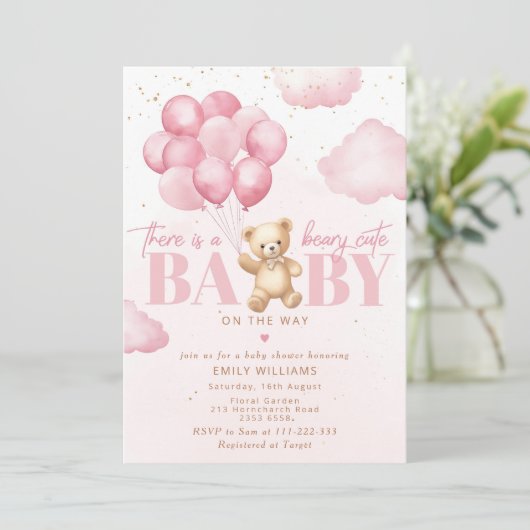 Invitation Béary bébé mignon sur le chemin ballons en peluche (Debout devant)