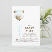 Invitation Béary Bleu Bleu mou Baby shower Ours en Teddy (Debout devant)