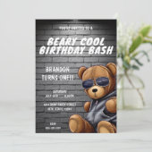 Invitation Beary Cool Hip hop Teddy Bear Première fête d'anni (Debout devant)