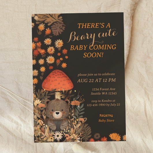 Invitation Beary Cute Champagne Baby shower de bois
