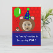 Invitation Béary Excitée Ours Face Photo Anniversaire (Debout devant)
