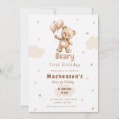 Invitation Beary First Balloon Boy 1st Birthday Teddy Bear (Devant)