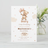 Invitation Beary First Balloon Boy 1st Birthday Teddy Bear (Debout devant)