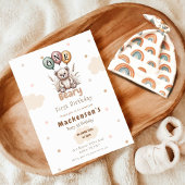 Invitation Beary First Balloon Boy 1st Birthday Teddy Bear