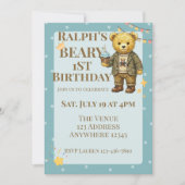 Invitation Beary First Birthday Blue Brown Dapper Bear (Devant)