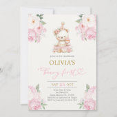 Invitation Beary First Birthday Girl (Devant)