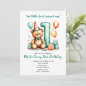 Invitation Beary First Birthday Invite, Cute Bear 1st invite (Debout devant)