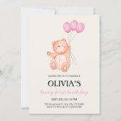 Invitation Beary First Pink Balloon 1er Birthday Teddy (Devant)