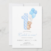 Invitation Beary First Teddy Bear Boy Birthday Party (Devant)
