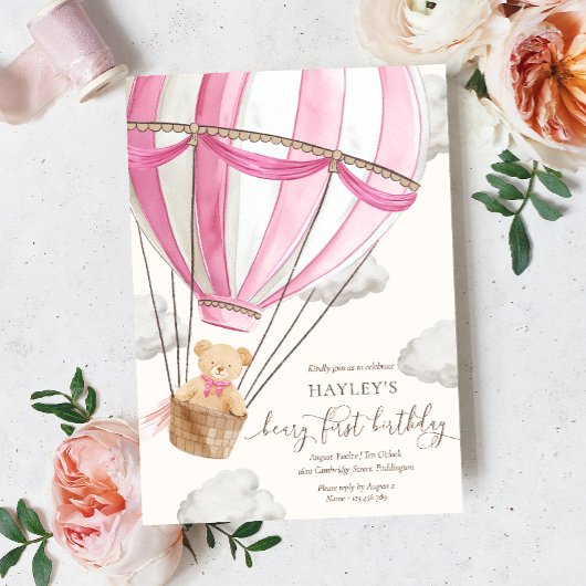 Invitation Beary First Teddy Bear Hot Air Balloon Anniversair