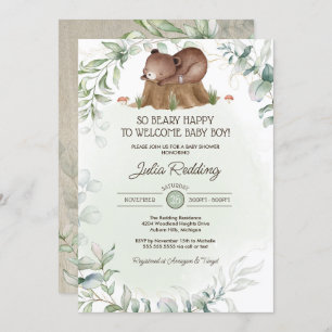 Invitation Beary Happy Woodland Forest Bear Boy Baby shower
