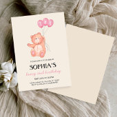 Invitation Beary Pink Balloon 2nd Birthday Teddy