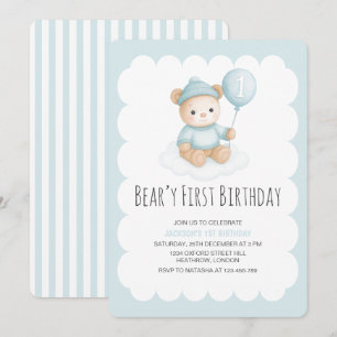 Invitation Béary Premier anniversaire Bleu Teddy Ours