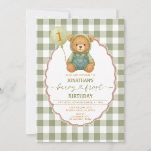 Invitation Beary Premier anniversaire Citrouille Sage Green E