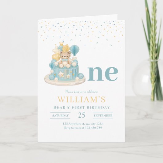Invitation Beary Premier anniversaire, Teddy Bear 1er anniver (Devant)