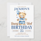 Invitation Béary premier garçon anniversaire mignon peluche b (Devant)