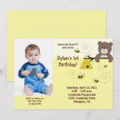 Invitation Beary Sweet Bear & Bee *PHOTO* Anniversaire 5x7 (Devant / Derrière)