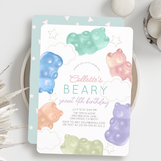 Invitation Beary Sweet Pastel Gummy Ours Girl Anniversaire