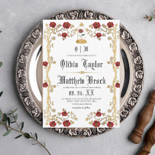 Invitation Beast & Beauty Gold Red Fairytale Mariage