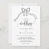 Invitation Beatrice Ribbon Bow Mariage noir et blanc (Devant)