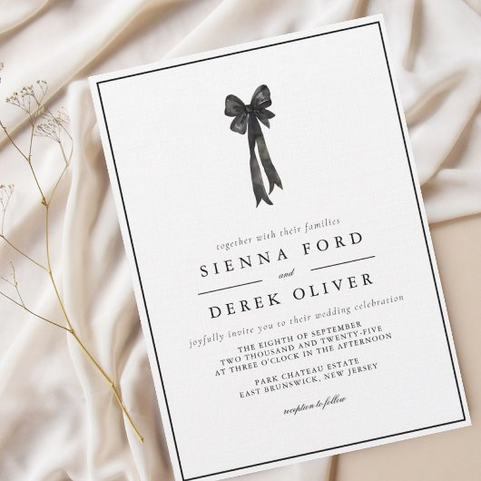 Invitation BEATRICE Ruban Bow Mariage noir et blanc
