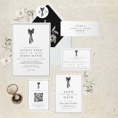 Invitation BEATRICE Ruban Bow Mariage noir et blanc