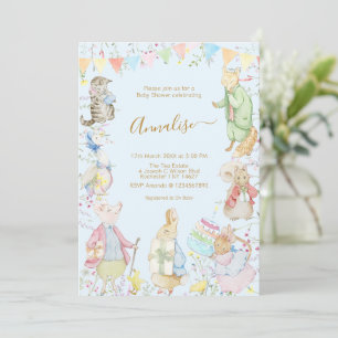 Invitation Béatrix Bleu Potter Pierre le Baby shower Rabbit