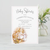 Invitation Beatrix Potter Bunny Baby shower fille rose (Debout devant)