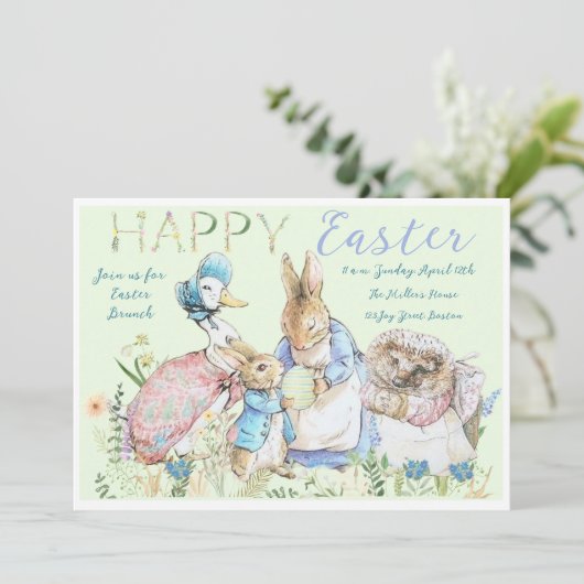 Invitation Beatrix Potter Peter le lapin Brunch de Pâques (Debout devant)