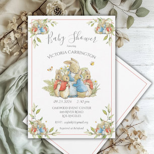 Invitation Beatrix Potter Peter Rabbit Baby shower rouge