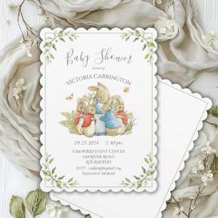Invitation Beatrix Potter Peter Rabbit Baby shower vert