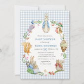 Invitation Beatrix Potter Peter Rabbit Blue Baby Shower (Devant)