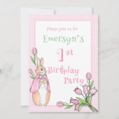 Invitation Béatrix Rose Cute Potter 1er fête d'anniversaire (Devant)