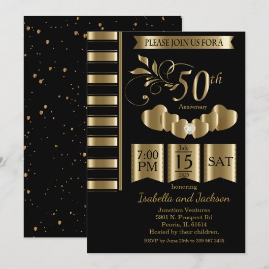 Invitation Beau 50ème Anniversaire d'or (Devant / Derrière)