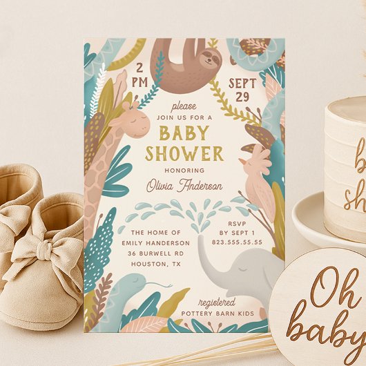 Invitation Beau animal safari. Baby shower de jungle amusant
