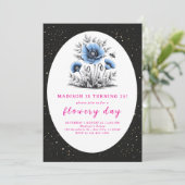 Invitation Beau anniversaire de fleurs bleues (Debout devant)