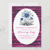 Invitation Beau anniversaire de fleurs bleues (Devant)